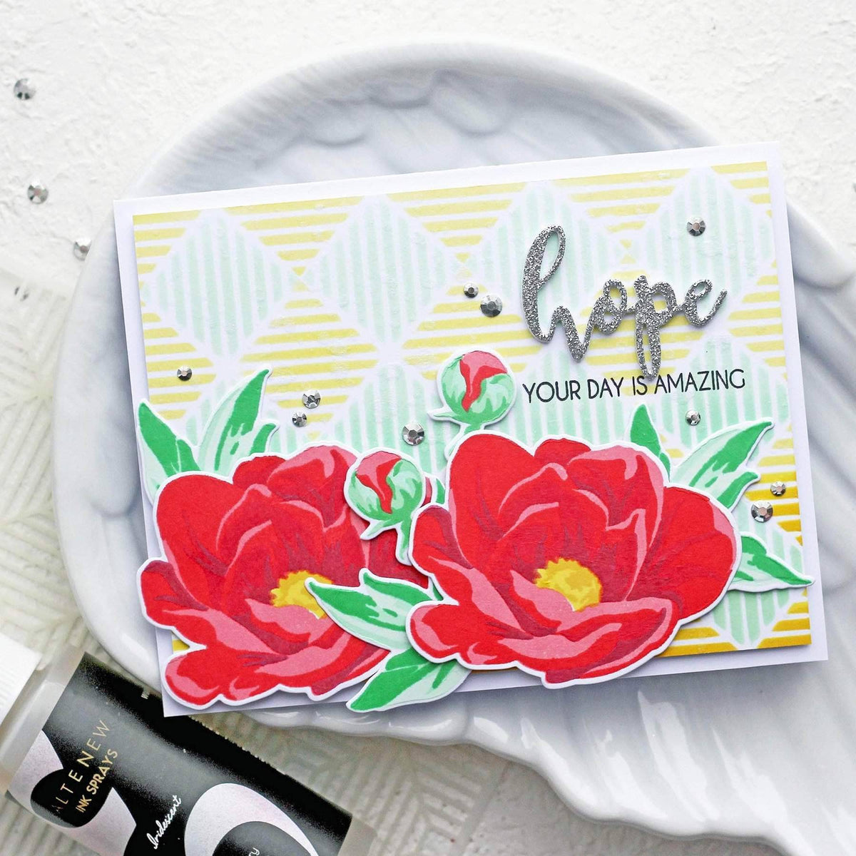 Altenew Creativity Kit Featurette Stamping Over a Stenciled Design Class
