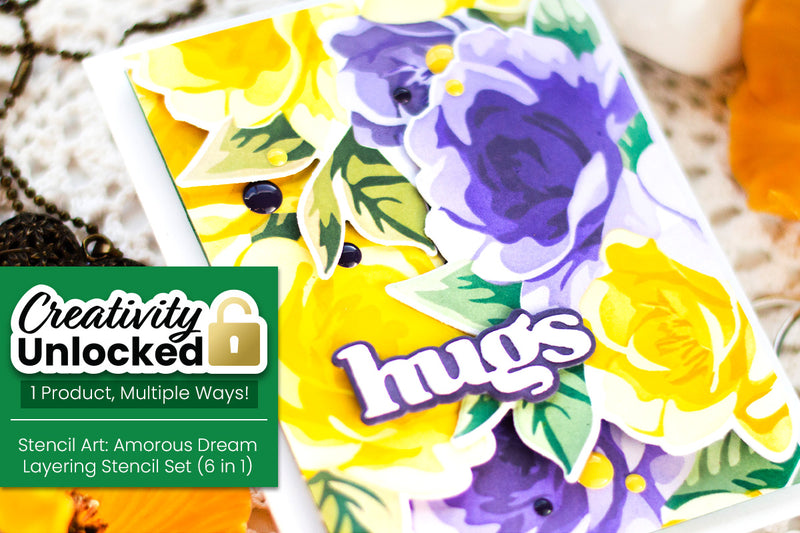 Creativity Unlocked feat. Stencil Art: Amorous Dream Layering Stencil Set + Add-Ons | Floral Garden Card