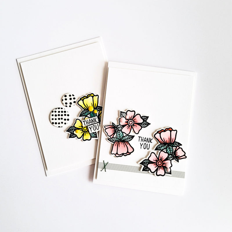 Two Cards using Whimsical Flower Arrangement Stamp and Die Bundle