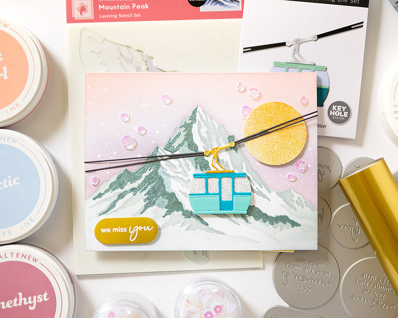 Light & Airy Mountain Scene with Stencils, Shimmer Paste, and Layered Die Cutting