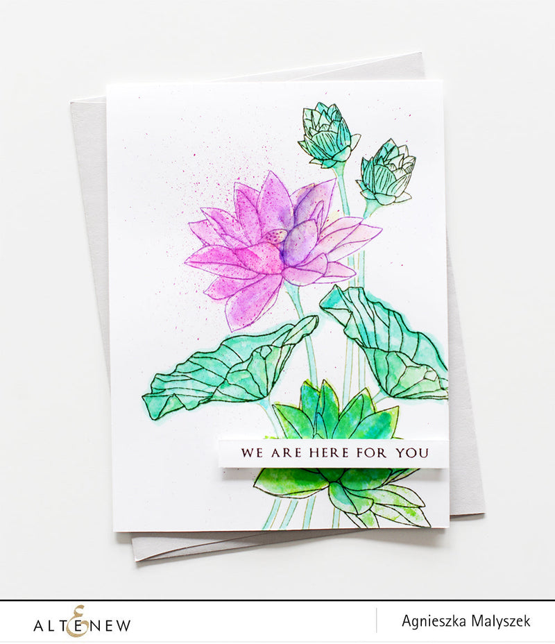 Watercoloured Lotus card