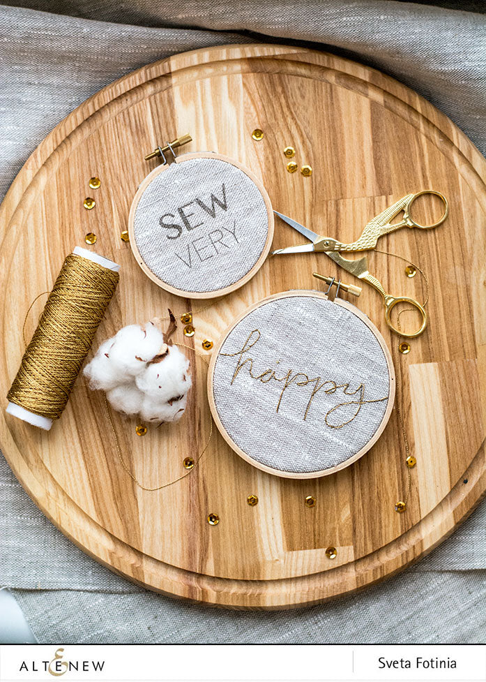 Stamp focus: Sewing Very Happy and Sewing Labels