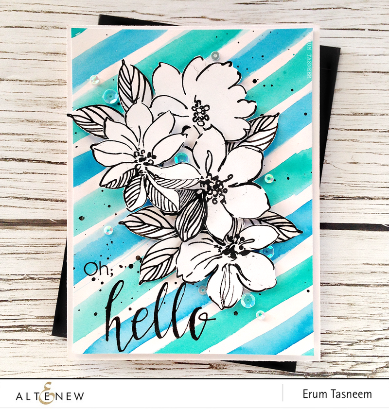 Watercolour Stripes With Wild Hibiscus