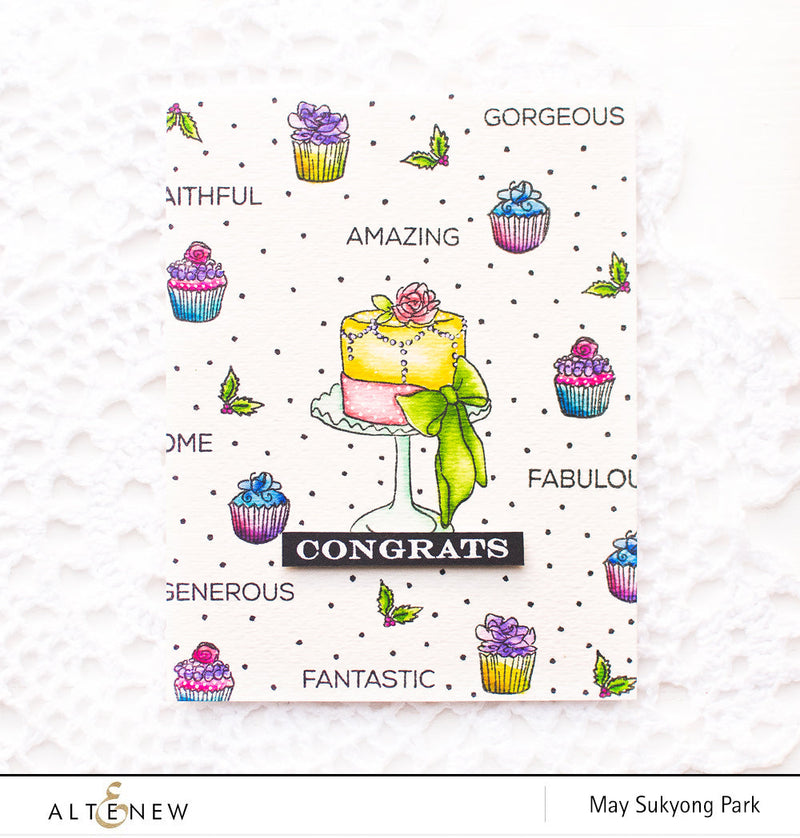 Congrats Card with Stamped Background & Faux Watercoloring