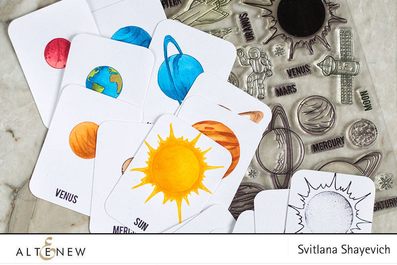 Solar System Flash Cards with Space Travel Stamp Set