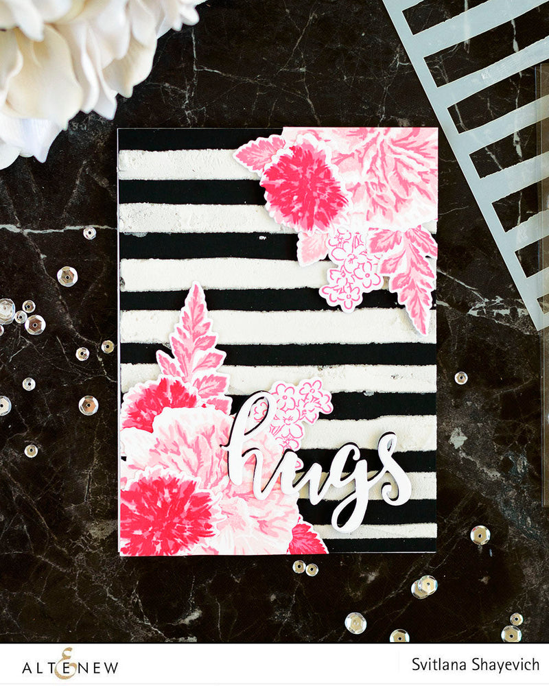 Pink Floral Black And White Striped Card