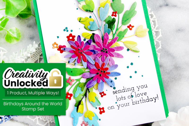 Creativity Unlocked feat. Birthdays Around the World Stamp Set | Think-Global Birthday Card