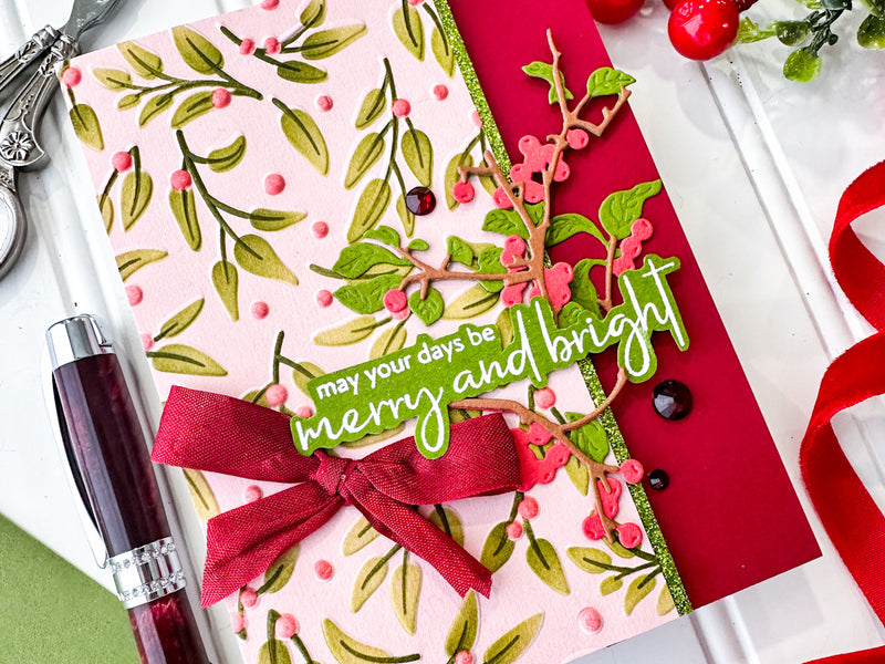 Holiday Card and Tag Set Using Colored Cardstock with Embossing Folders and Stencils!