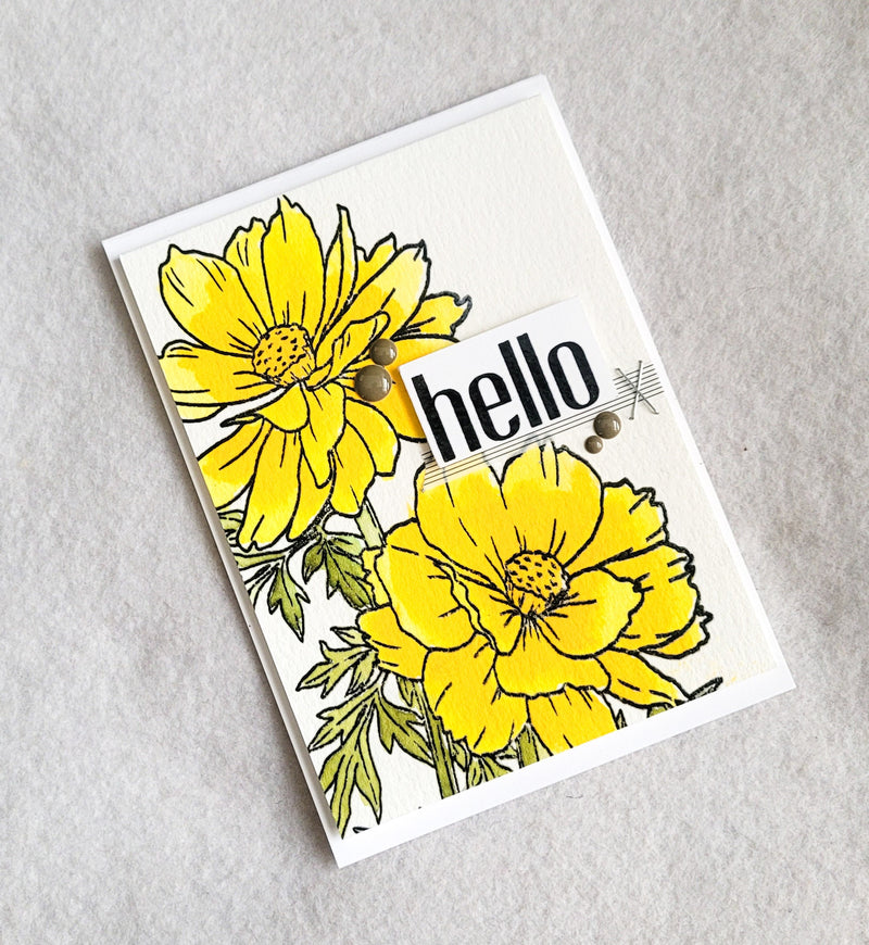 A Step-by-Step Guide to Creating a CAS Hello Card with Sulfur Cosmos Flowers