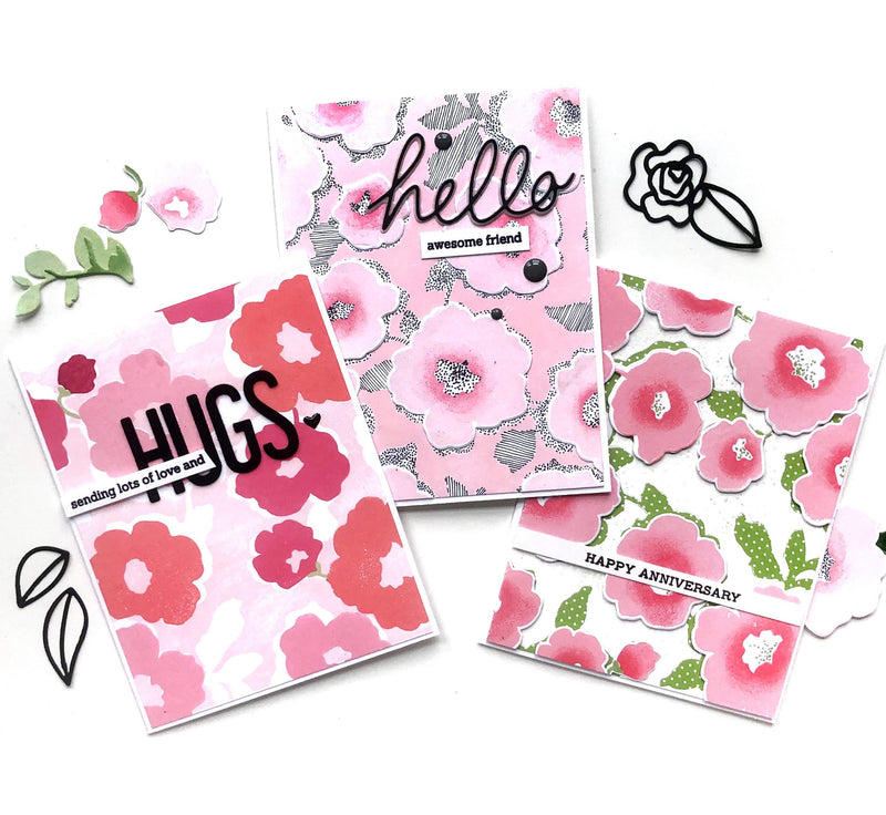 3 Cards Using Bold Floral Drape Stamp Set in Red Cosmos Color Family