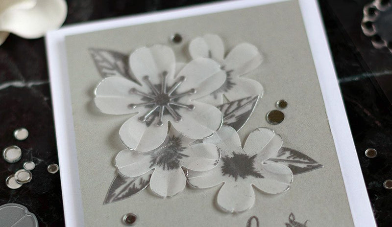 Silver Embossing On Vellum with Build-A-Flower: Sakura Blossom