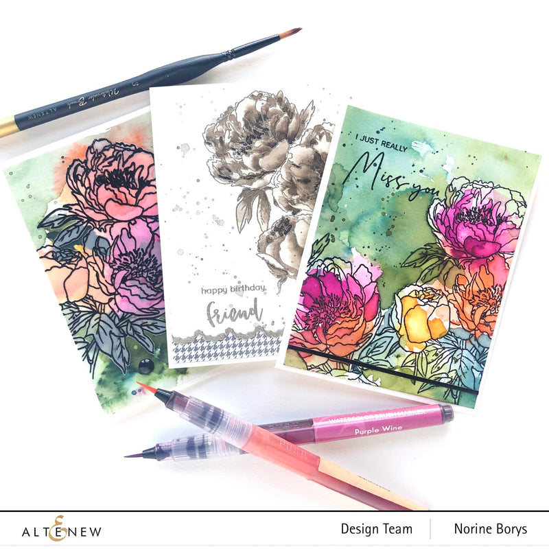 From Vivid to Muted; Three Ways with Watercolor Brush Markers and Paint-A-Flower: Coral Sunset Stamp Set