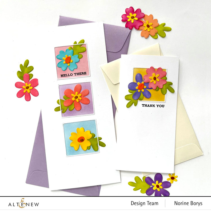 Simple Color Blocking with Flowers on Slimline Cards