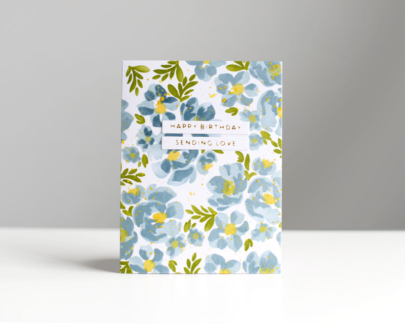Stencilled Background Birthday Card With Dynamic Duo: Crescent Flowers