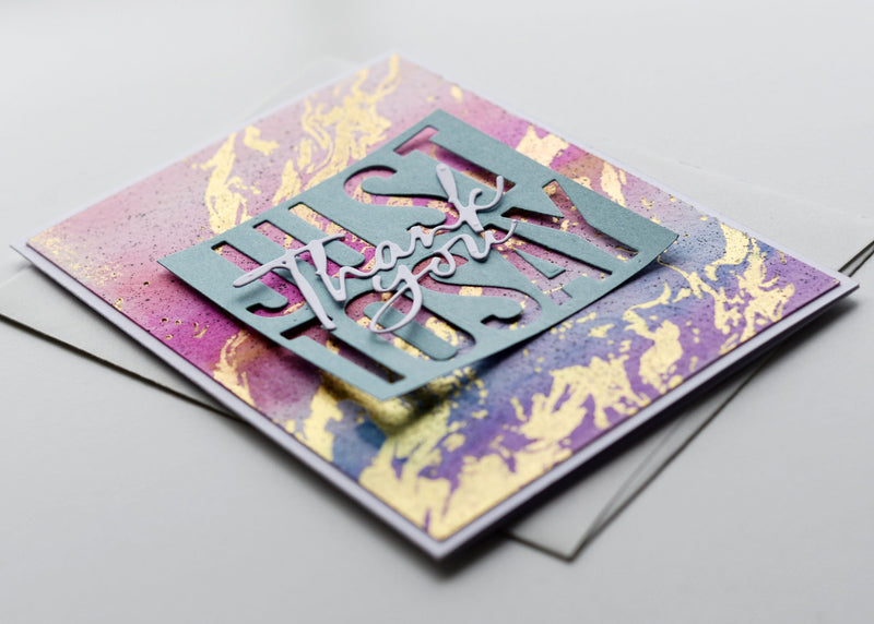 Watercolor Background Card with Gilded Marble Press Plate