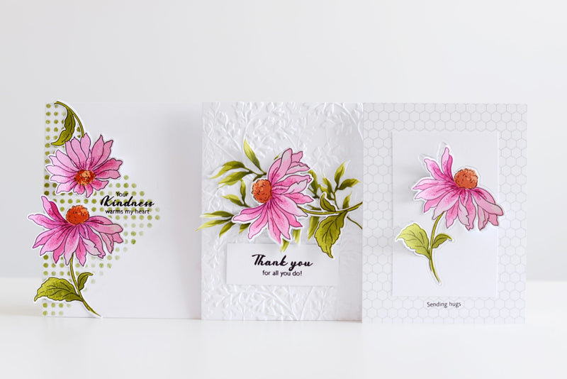 One Flower 3 CAS Cards With Build-A-Flower: Coneflower Stamp Set