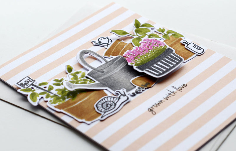 Gardening Themed Card With No-Line Coloring Technique