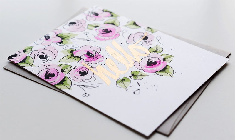 Gold Hello Card with Painted Flowers Stamp Set