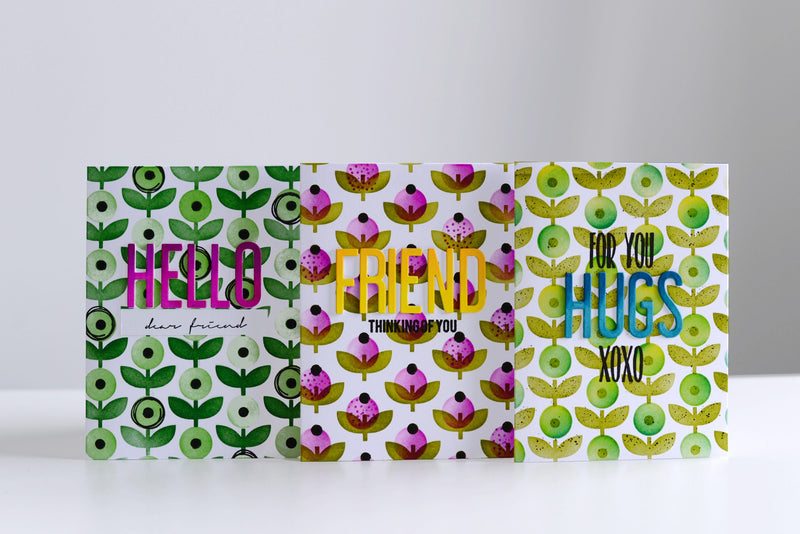 Three Colorful Backgrounds With Polka Dot Buds Layering Stencil Set