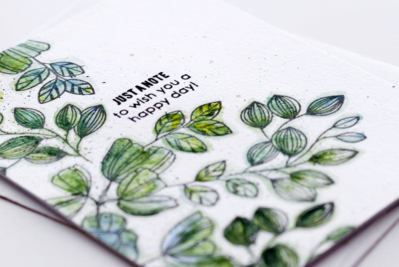Monochromatic Watercolor Card With Weekend Doodles Stamp Set