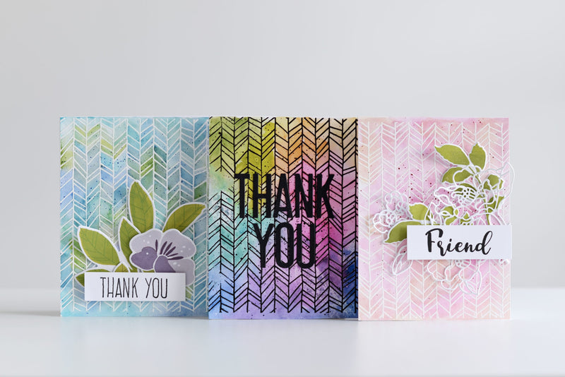 3 Watercolor Backgrounds Created With Whimsical Herringbone Stamp Set