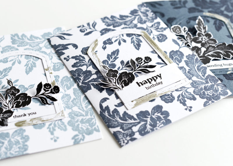 Three Elegant Monochromatic Cards Featuring Mini Delight: Regal Frame Stamp Stamp and Die Set