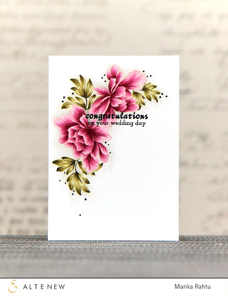 A wedding card with Peonies