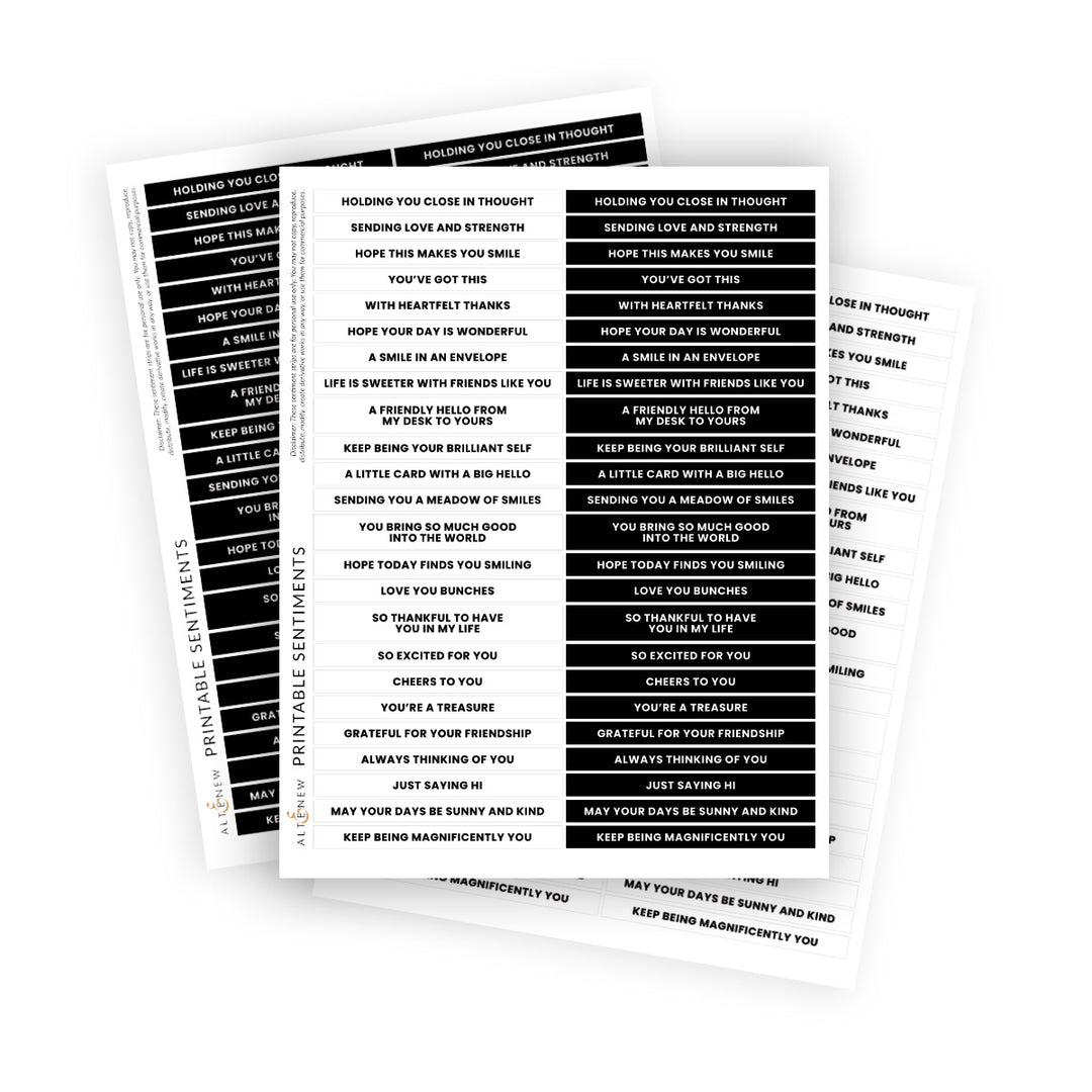 Free Printable Sentiments Strips for Cardmaking | 24 Ready-to-Use Greetings - Altenew