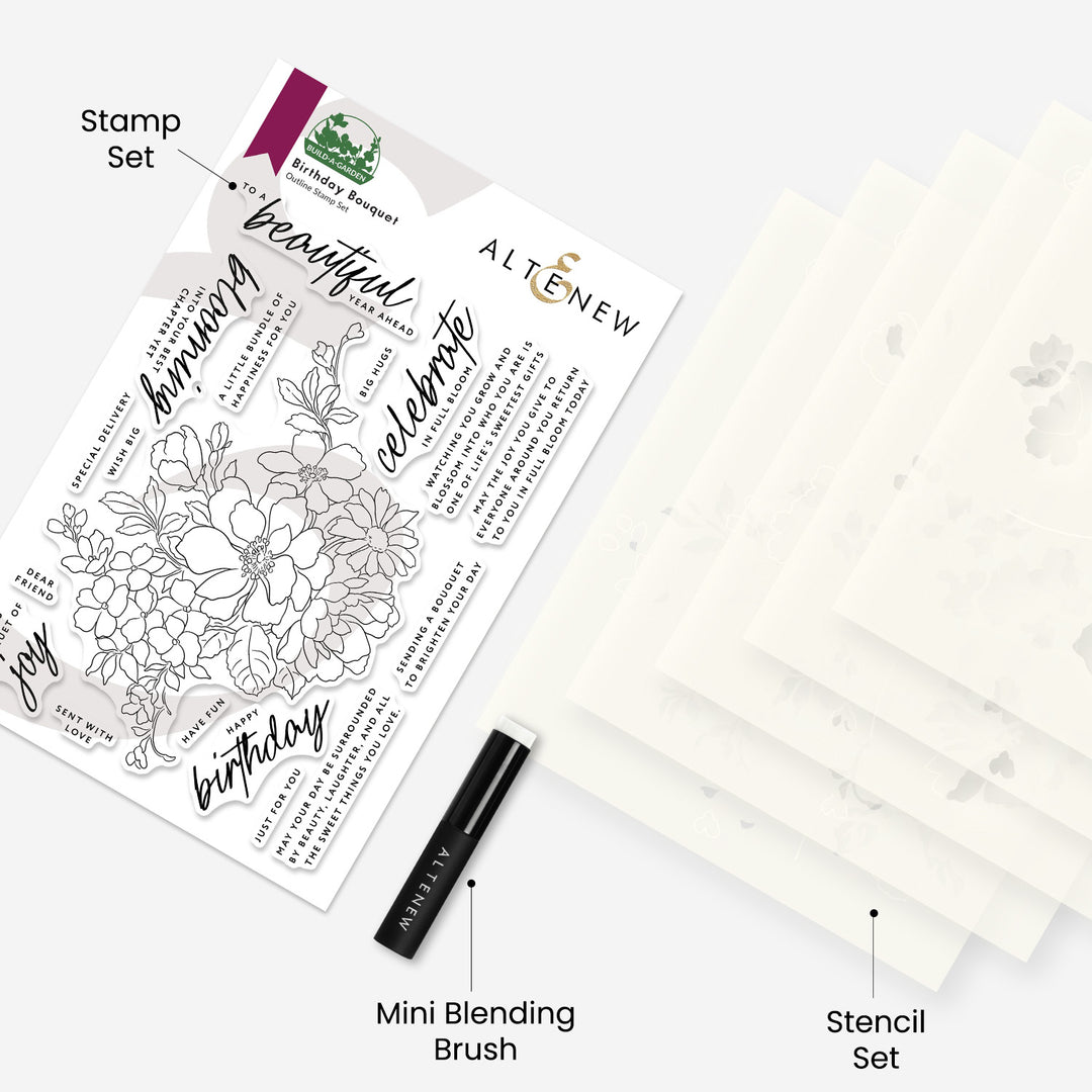 Altenew Build-A-Garden monthly subscription plan set with coordinated botanical crafting supplies and sample designs