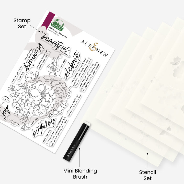 Altenew Build-A-Garden monthly subscription plan set with coordinated botanical crafting supplies and sample designs
