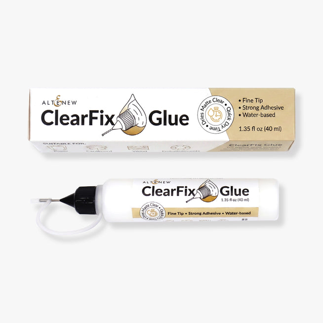 Altenew ClearFix Glue adhesive bottle with label, ideal for precise craft and paper projects, shown on a plain background.