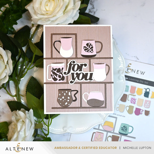 Altenew My Favorite Mugs layering die set with mug and sentiment designs, used for paper crafting and card making.