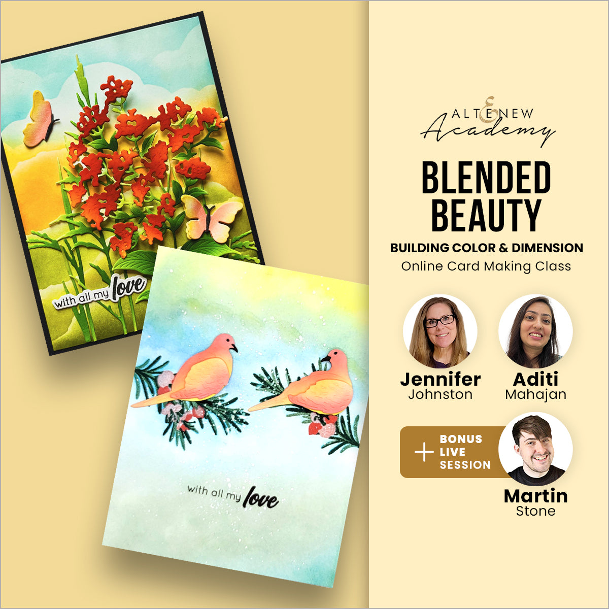 Altenew Blended Beauty workshop image showing color blending and dimension techniques on paper art project.