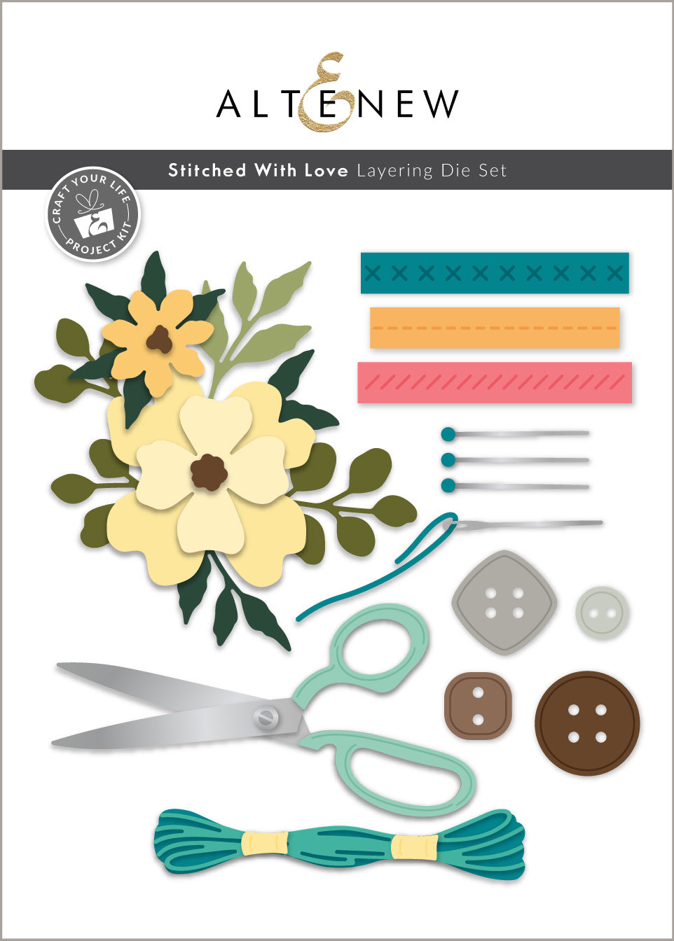 Craft Your Life Project Kit: Stitched With Love & Add-On Die Bundle - Altenew
