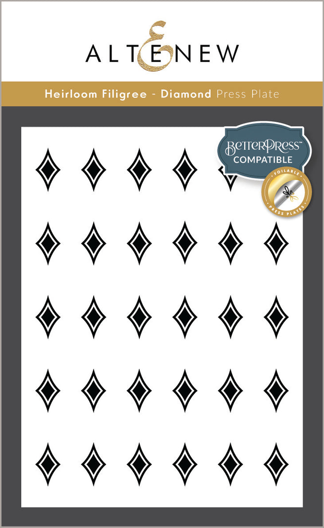 Altenew Heirloom Filigree stencil and embossing folder with intricate diamond pattern for paper crafting and embossing projects