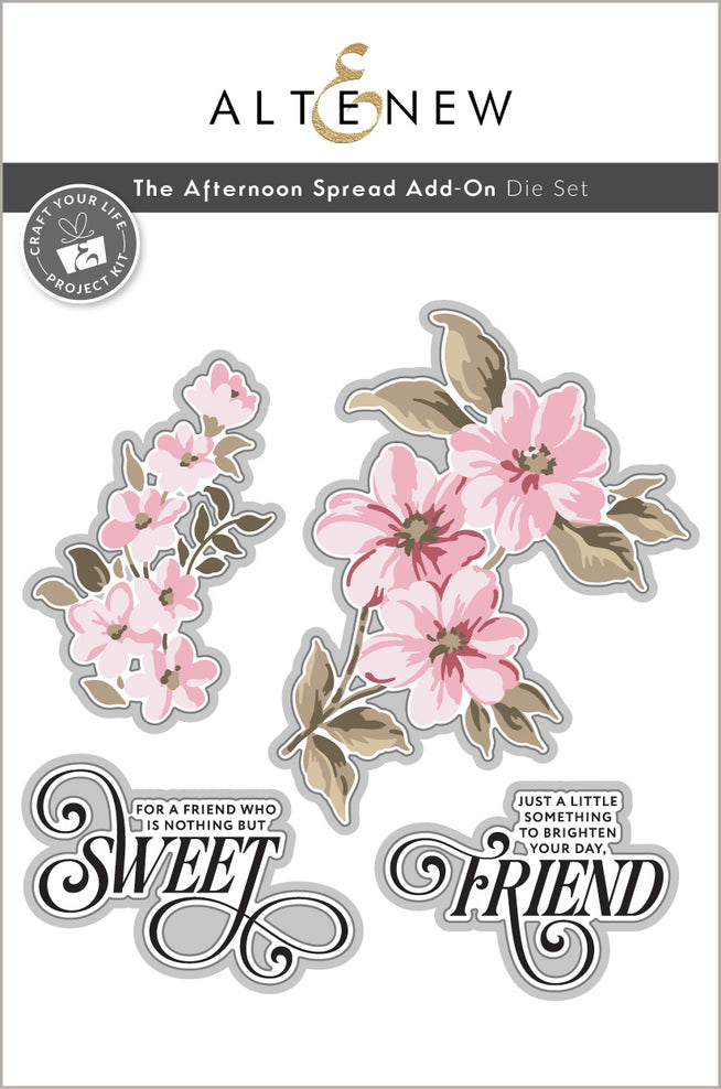 Altenew Craft Your Life Project Kit with The Afternoon Spread and add-on die bundle, featuring colorful paper craft and die cut designs.