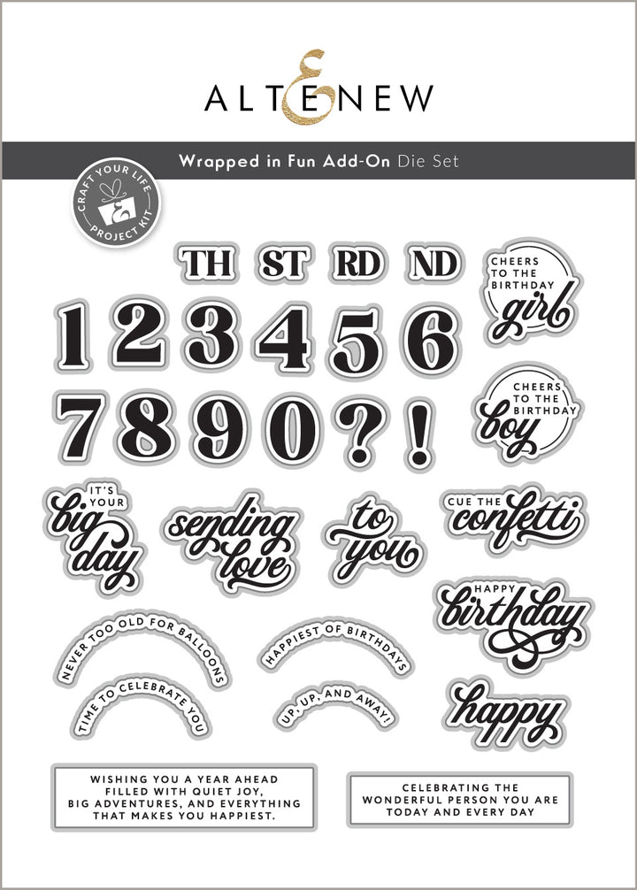 Altenew Craft Your Life Project Kit Wrapped in Fun Add-on Die Set, metal dies for paper crafting and card making.