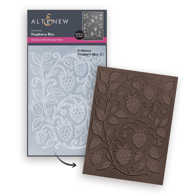 Altenew Raspberry Bliss stencil and embossing folder bundle for crafting, featuring intricate raspberry and floral designs.