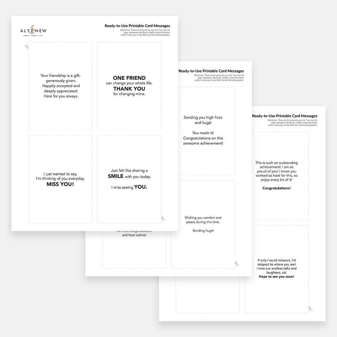 Ready-to-Use Printable Card Messages - Altenew