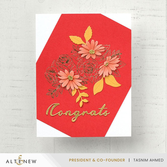Altenew Blooming Floral Swag Betterpress Plate set for foil and press printing, featuring intricate floral and swag designs.