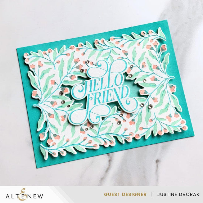Altenew Flowering Hedge Betterpress Plates registration press set with floral embossing plates for crafting and stamping projects.
