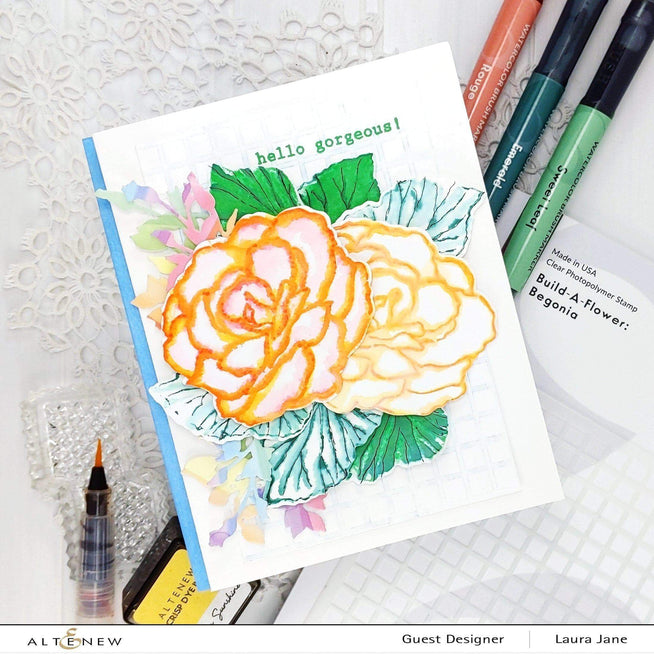 Altenew Build-A-Flower Set Build-A-Flower: Begonia Layering Stamp & Die Set & Ink Bundle