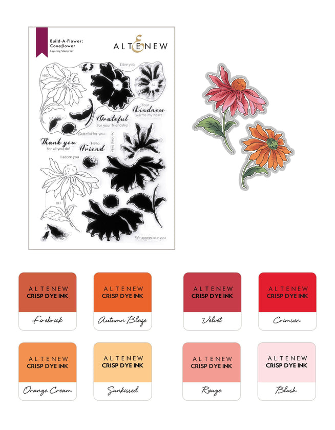 Altenew Build-A-Flower Set Build-A-Flower: Coneflower Layering Stamp & Die Set & Ink Bundle