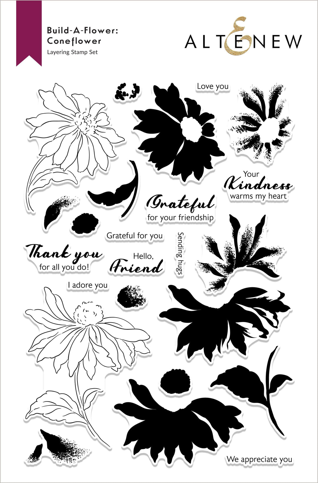 Altenew Build-A-Flower Set Build-A-Flower: Coneflower Layering Stamp & Die Set & Ink Bundle