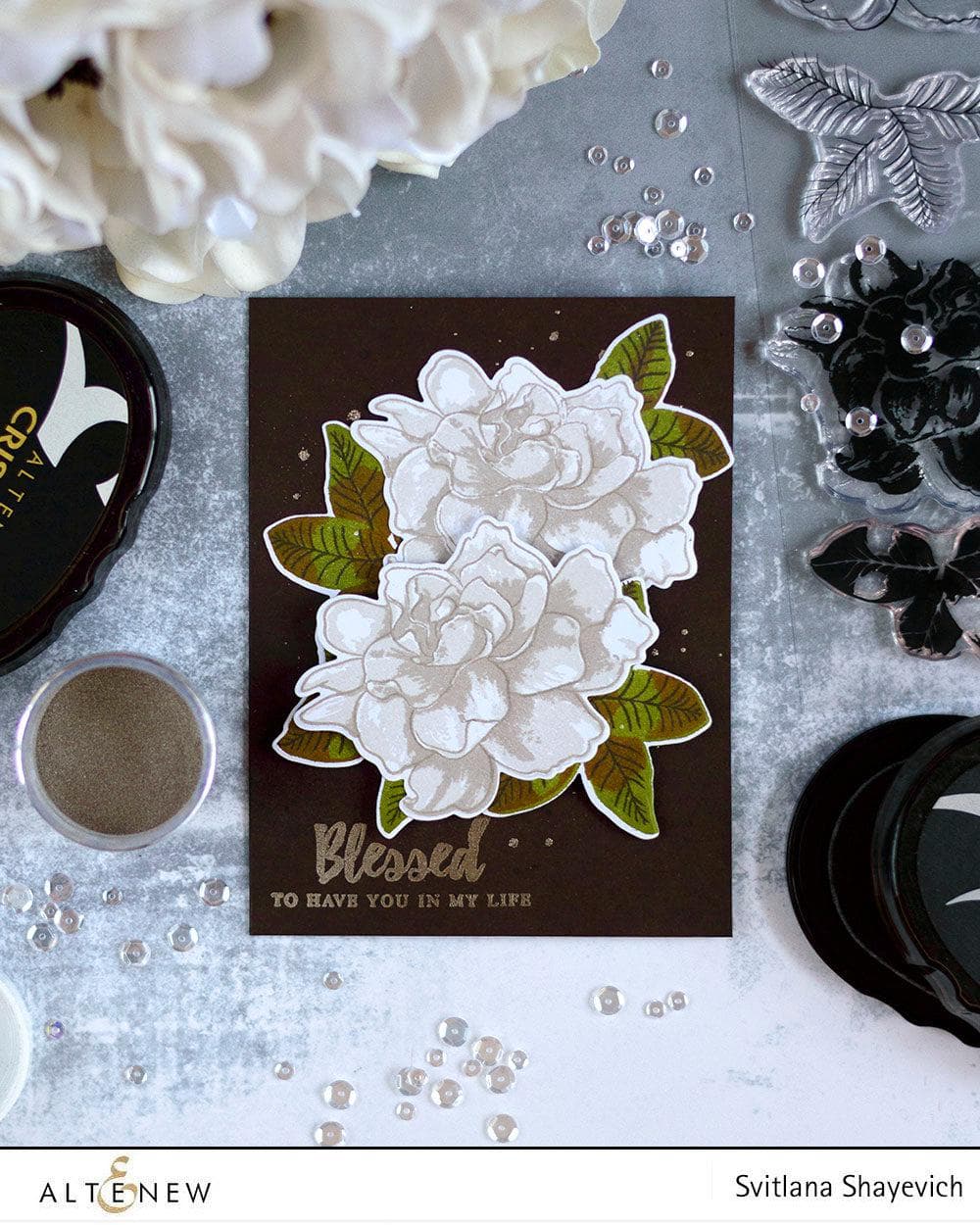 Altenew Build-A-Flower Set Build-A-Flower: Gardenia Layering Stamp & Die Set & Ink Bundle