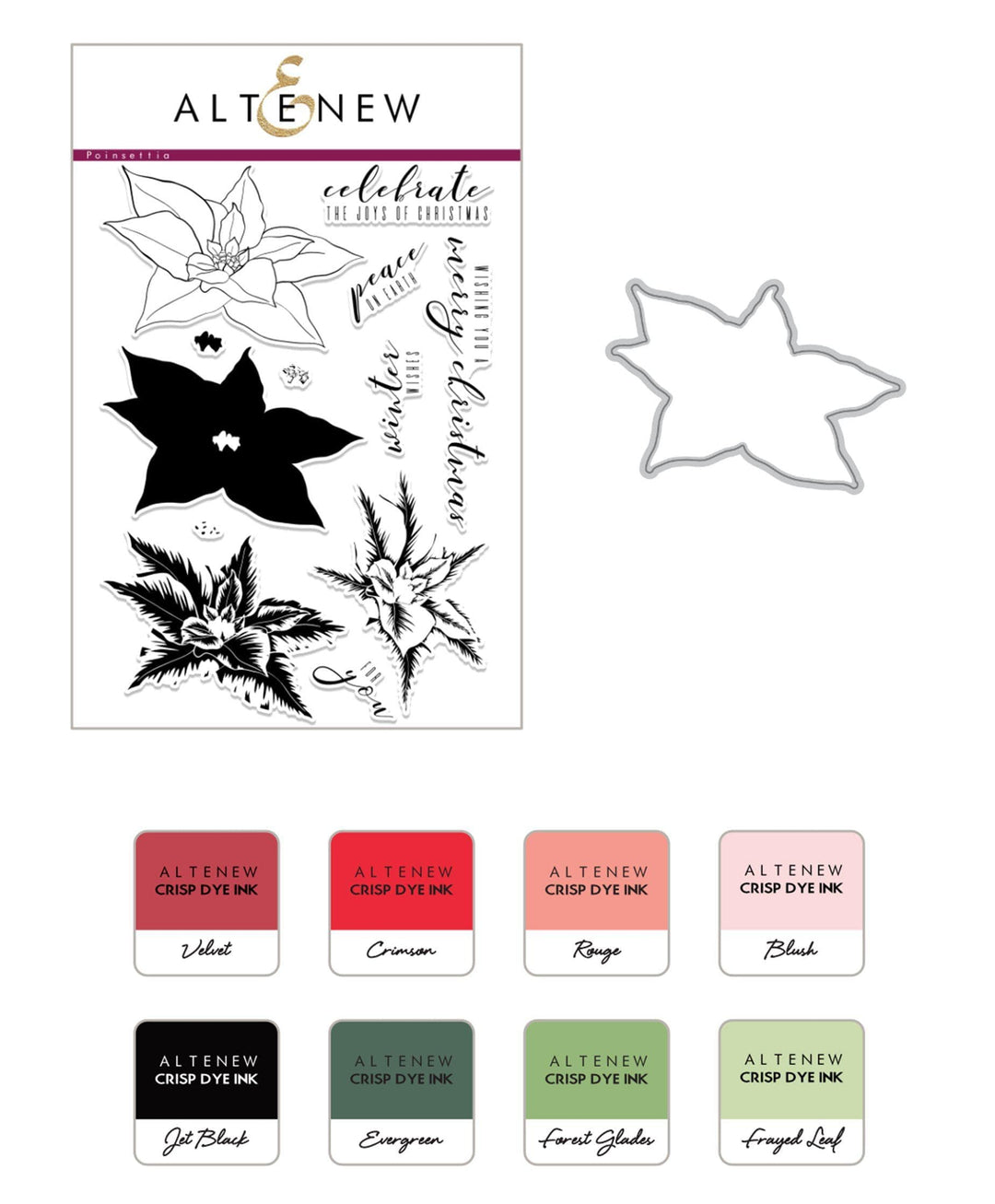 Altenew Build-A-Flower Set Build-A-Flower: Poinsettia Layering Stamp & Die Set & Ink Bundle