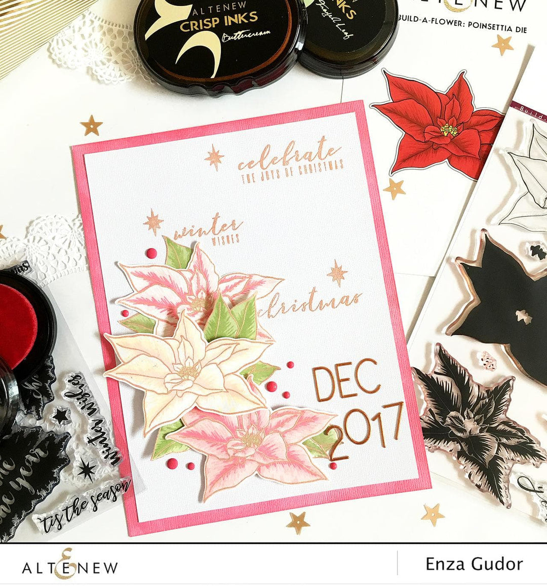 Altenew Build-A-Flower Set Build-A-Flower: Poinsettia Layering Stamp & Die Set & Ink Bundle