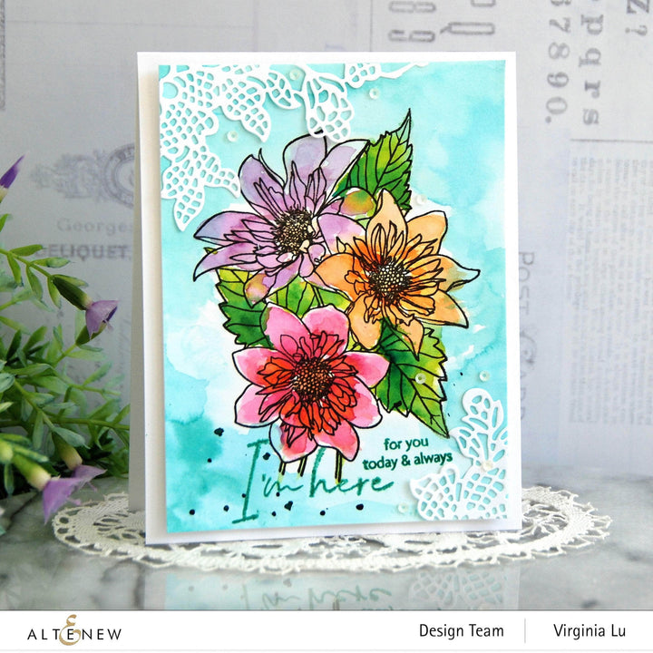 Photocentric Clear Stamps Paint-A-Flower: Fashion Monger Dahlia Outline Stamp Set