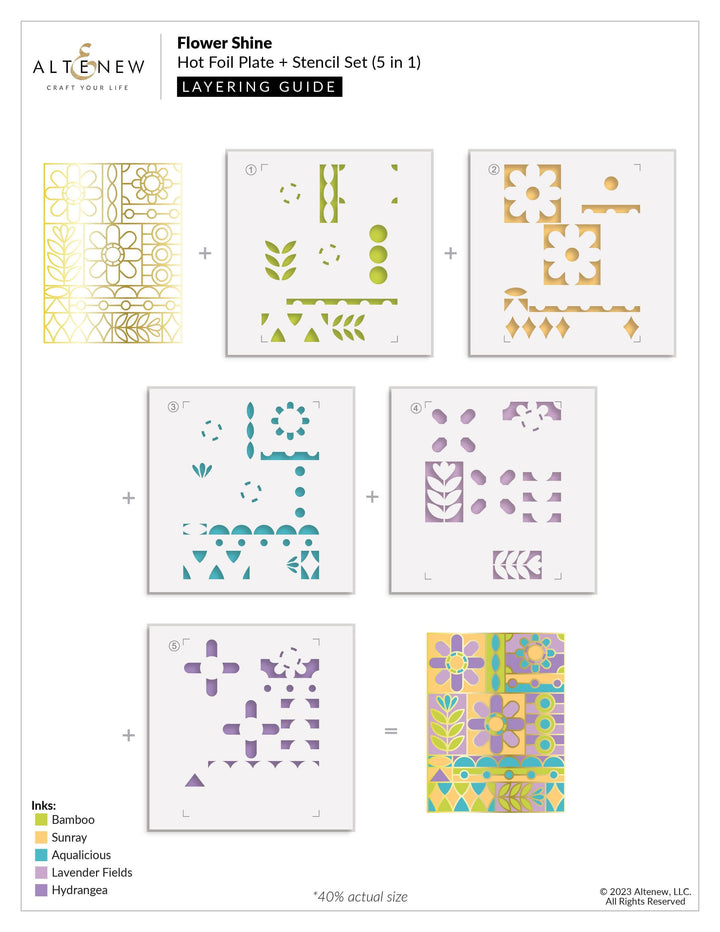 Altenew Die & Stencil & Hot Foil Plate & Enamel Elements Bundle Flower Shine