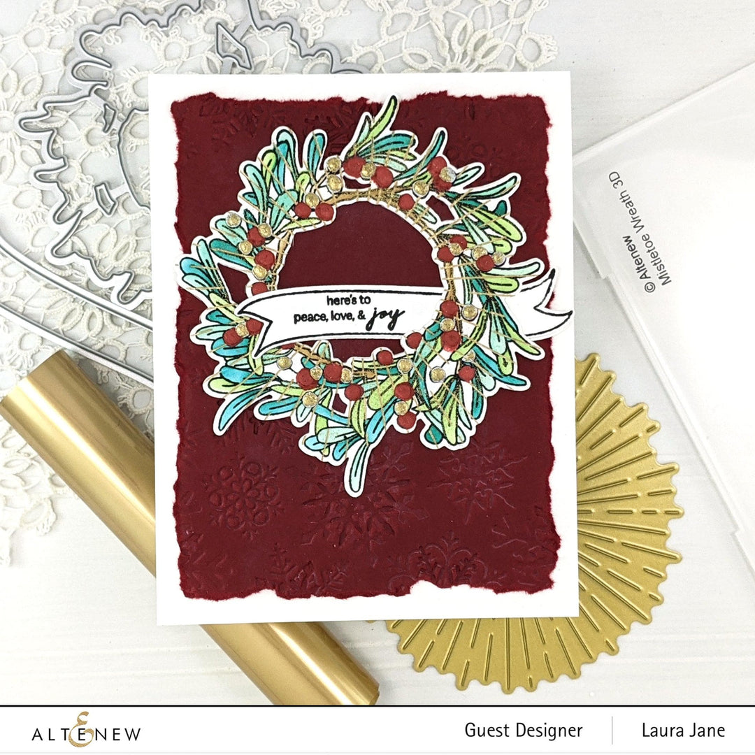 Altenew-Mistletoe Wreath EF, Stamp, Stencil, Die-Magic Burst HFP-Layered Snowflakes EF (1) Laura Jane.jpg